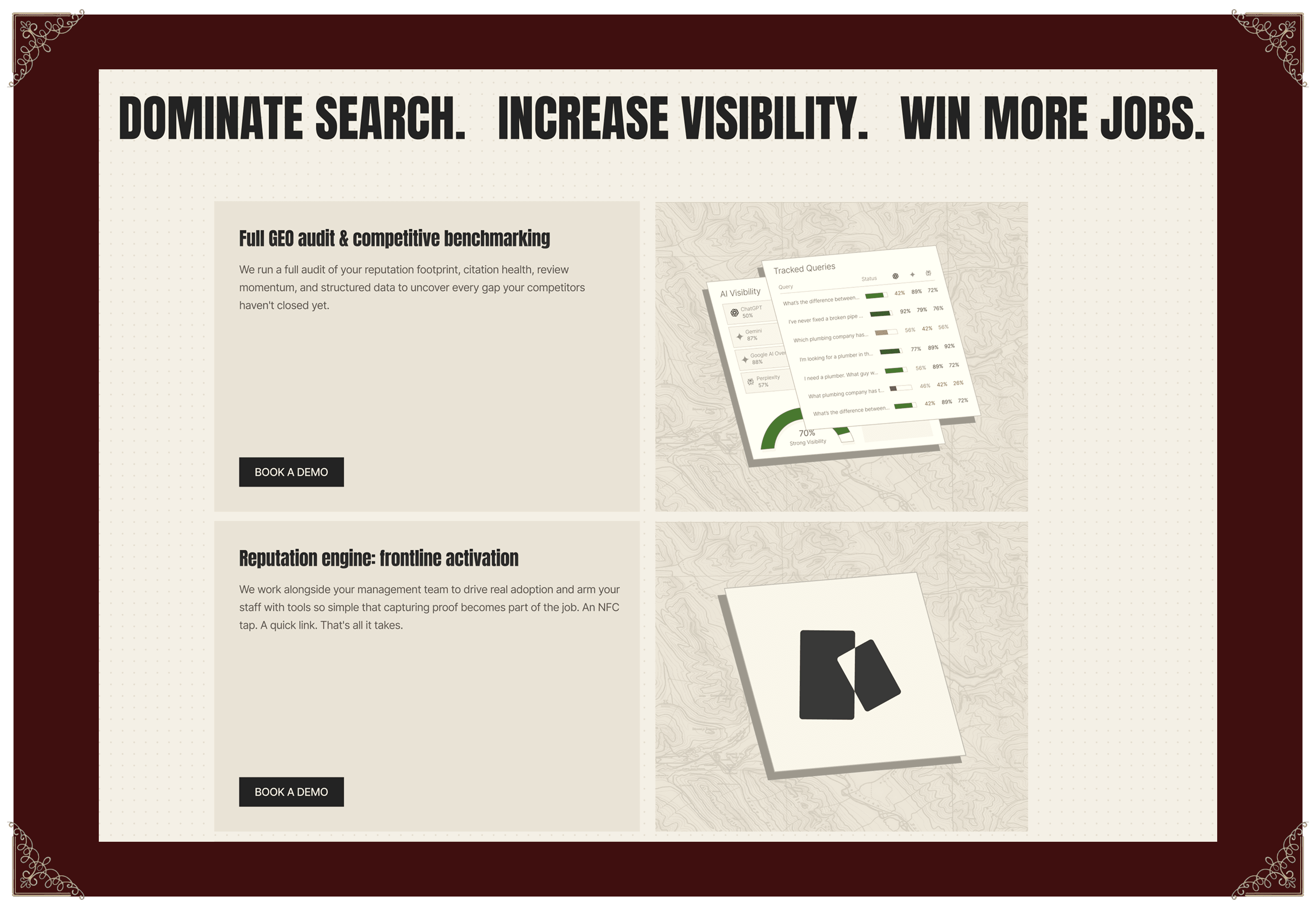 Landing page features - Dominate Search, Increase Visibility