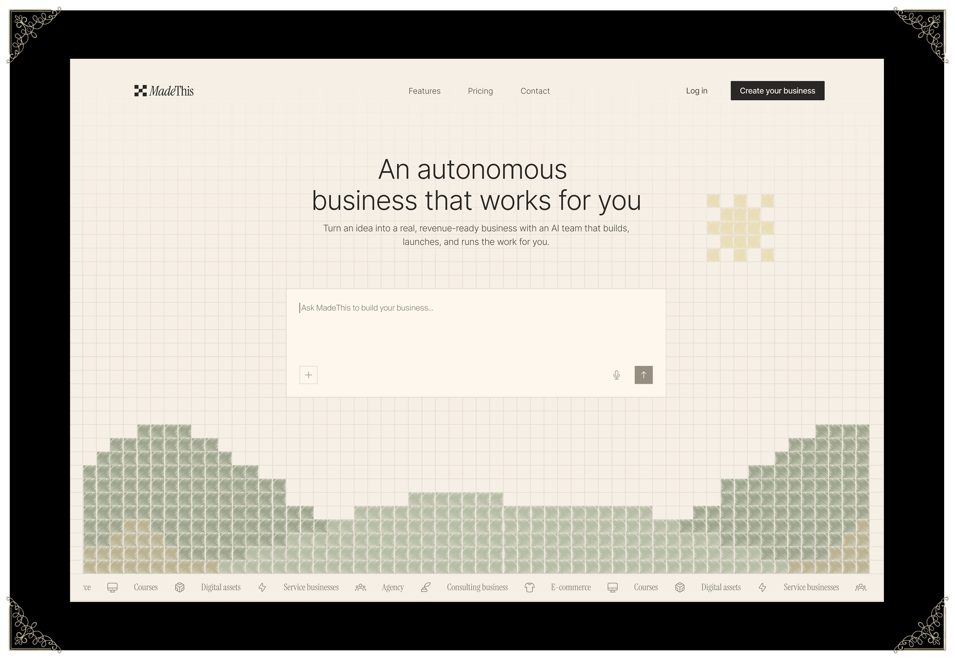 MadeThis landing page hero - An autonomous business that works for you